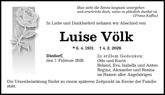 Traueranzeige von Luise Völk von Augsburger Allgemeine
