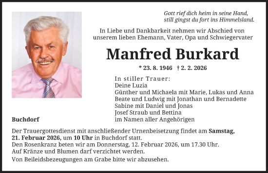 Traueranzeige von Manfred Burkard von Donauwörther Zeitung