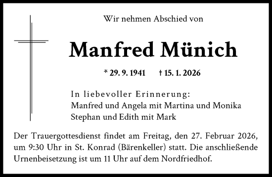 Traueranzeige von Manfred Münich von Augsburger Allgemeine