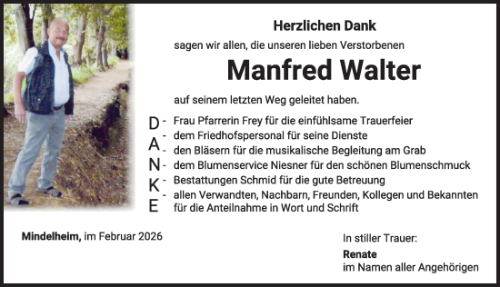 Traueranzeige von Manfred Walter von Mindelheimer Zeitung