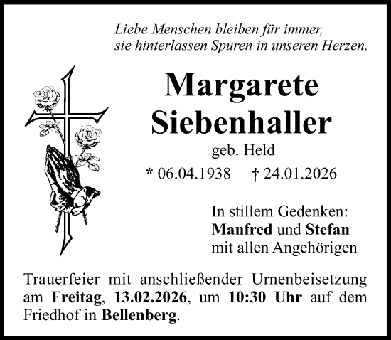 Traueranzeige von Margarete Siebenhaller von Illertisser Zeitung