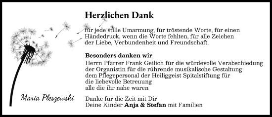 Traueranzeige von Maria Pleszewski von Günzburger Zeitung