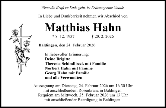 Traueranzeige von Matthias Hahn von Rieser Nachrichten