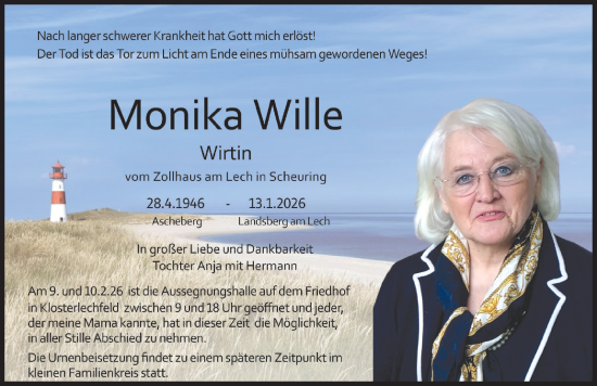 Traueranzeige von Monika Wille von Schwabmünchner Allgemeine, Landsberger Tagblatt