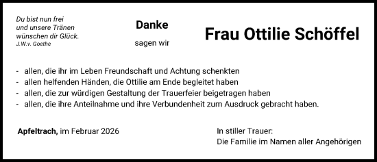 Traueranzeige von Ottilie Schöffel von Mindelheimer Zeitung