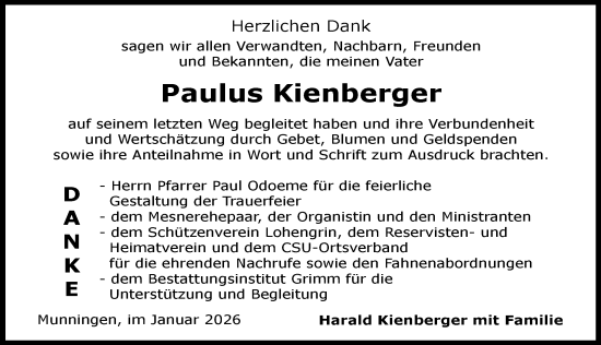 Traueranzeige von Paulus Kienberger von Rieser Nachrichten