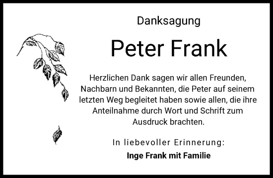 Traueranzeige von Peter Frank von Augsburger Allgemeine
