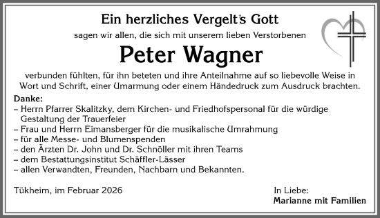 Traueranzeige von Peter Wagner von Mindelheimer Zeitung