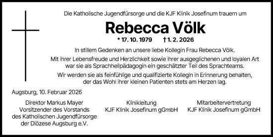 Traueranzeige von Rebecca Völk von Augsburger Allgemeine