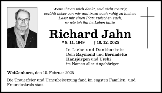 Traueranzeige von Richard Jahn von Neu-Ulmer Zeitung