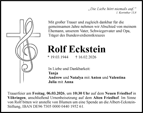 Traueranzeige von Rolf Eckstein von Illertisser Zeitung
