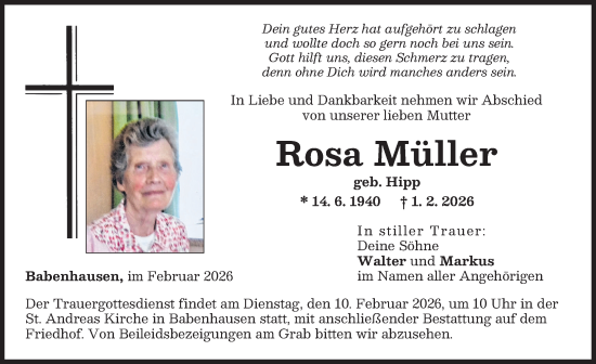 Traueranzeige von Rosa Müller von Illertisser Zeitung