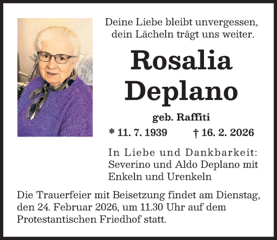 Traueranzeige von Rosalia Deplano von Augsburger Allgemeine