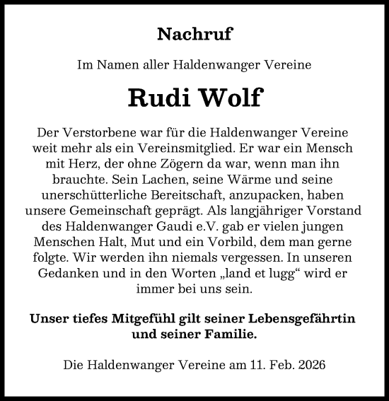 Traueranzeige von Rudi Wolf von Günzburger Zeitung
