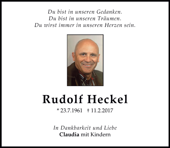 Traueranzeige von Rudolf Heckel von Neuburger Rundschau
