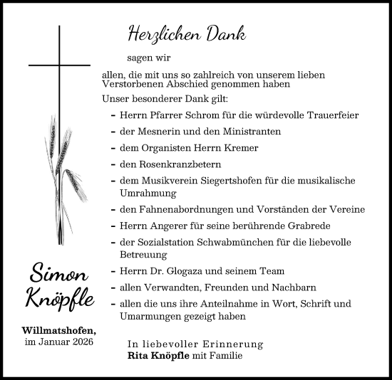 Traueranzeige von Simon Knöpfle von Augsburger Allgemeine