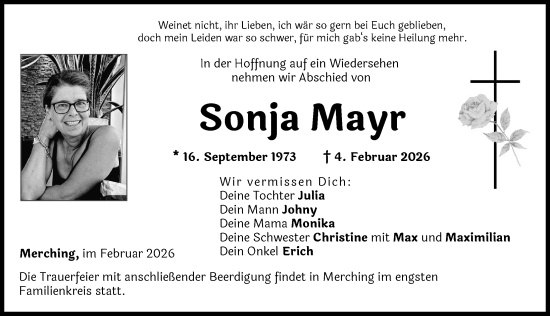 Traueranzeige von Sonja Mayr von Friedberger Allgemeine