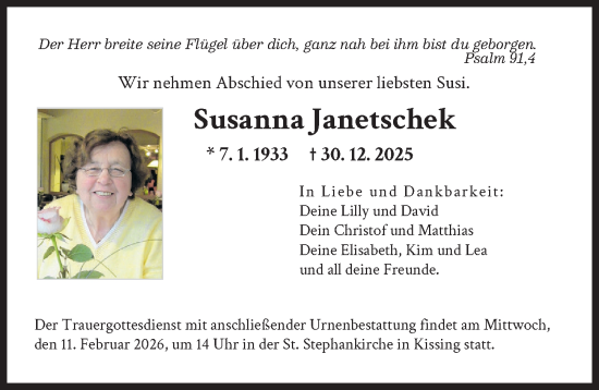 Traueranzeige von Susanna Janetschek von Friedberger Allgemeine