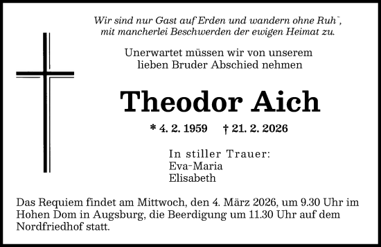Traueranzeige von Theodor Aich von Augsburger Allgemeine