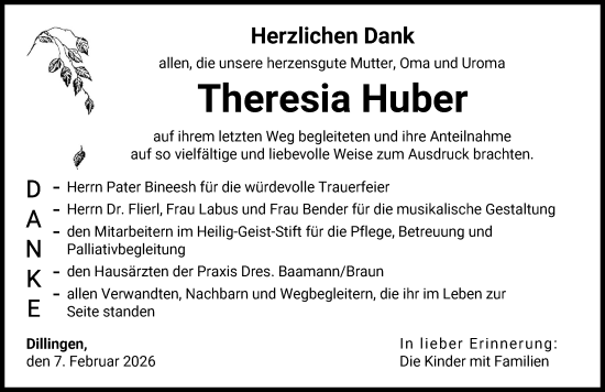 Traueranzeige von Theresia Huber von Donau Zeitung