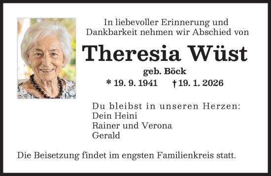 Traueranzeige von Theresia Wüst von Friedberger Allgemeine