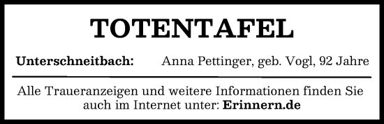 Traueranzeige von Totentafel vom 03.02.2026 von Aichacher Nachrichten