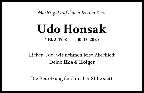 Traueranzeige von Udo Honsak von Landsberger Tagblatt