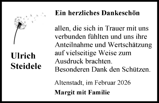 Traueranzeige von Ulrich Steidele von Illertisser Zeitung