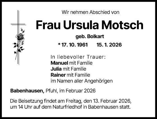 Traueranzeige von Ursula Motsch von Illertisser Zeitung