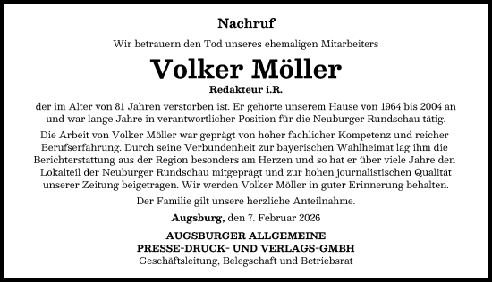 Traueranzeige von Volker Möller von Neuburger Rundschau