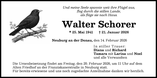 Traueranzeige von Walter Schorer von Neuburger Rundschau