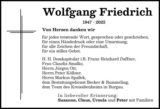 Traueranzeige von Wolfgang Friedrich von Günzburger Zeitung