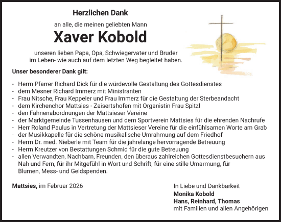 Traueranzeige von Xaver Kobold von Mindelheimer Zeitung